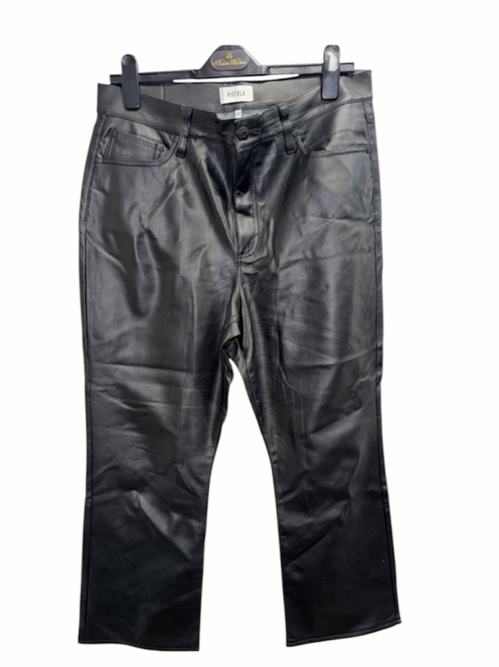 NWOT Pistola Sz 31 Faux Leather Cropped Pants 25" Inseam Straight Leg - Picture 3 of 7